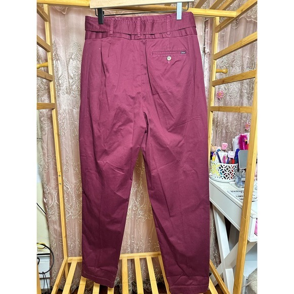 Polo Ralph Lauren High Waisted Wrap Belt Pants Burgundy Red Size 4 supreme Chino - Picture 2 of 15